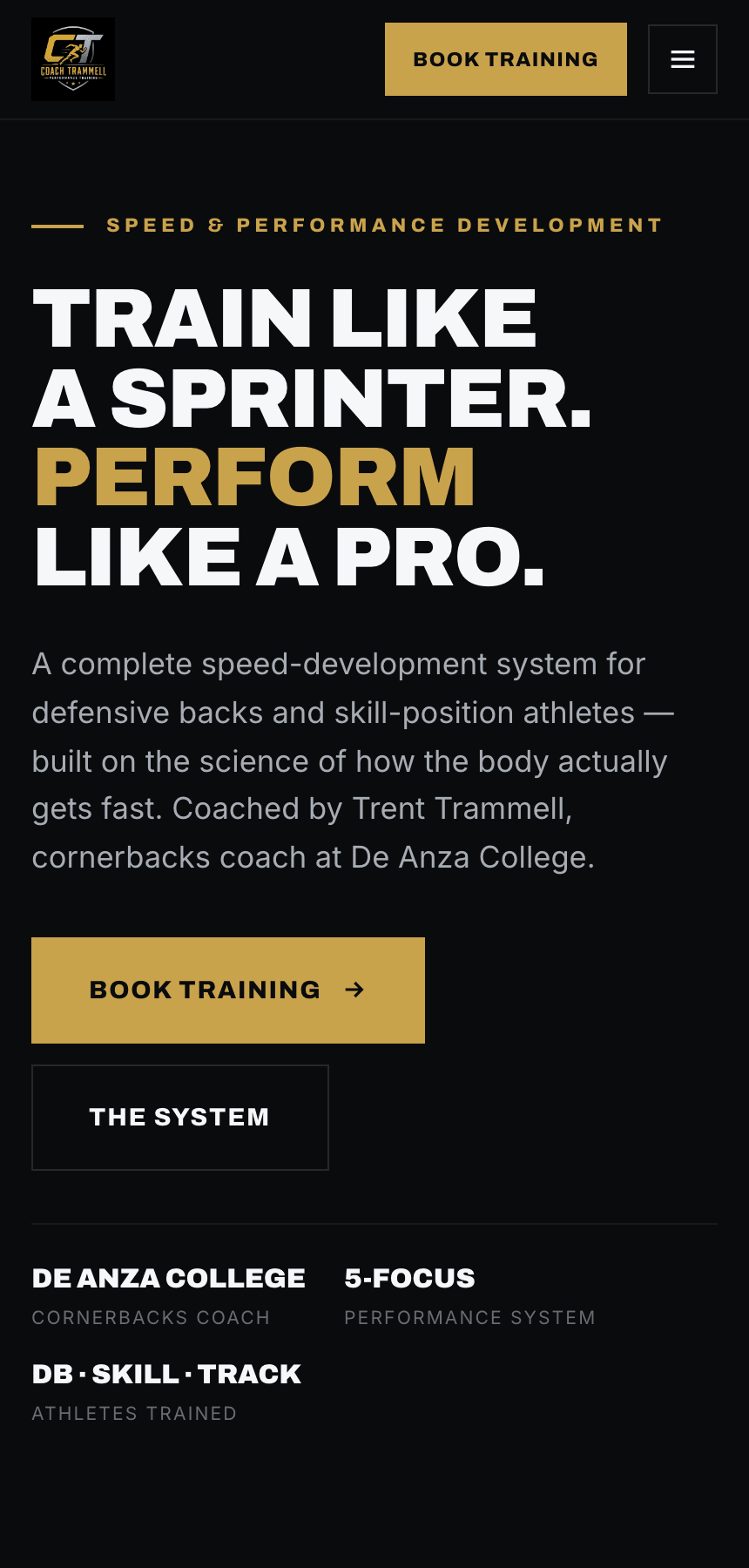 Trammell Performance website, built by CoachesVault